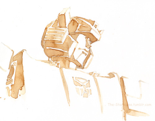 Coffee Sideswipe. I did a coffee painting of Sideswipe today, and shot some progress pics along the 