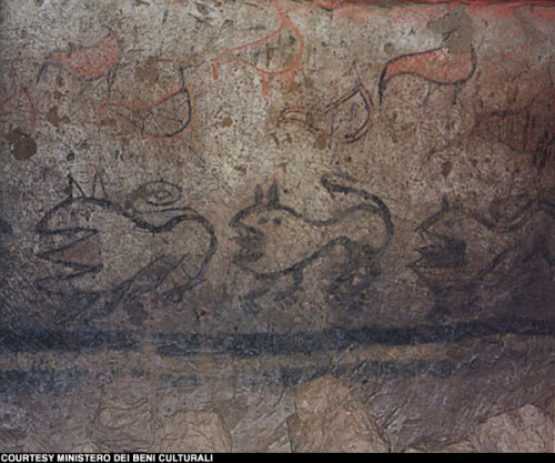vinegardoppio: PLEASE LOOK AT THESE RIDICULOUS FUCKING LIONS This is the earliest known tomb paintin