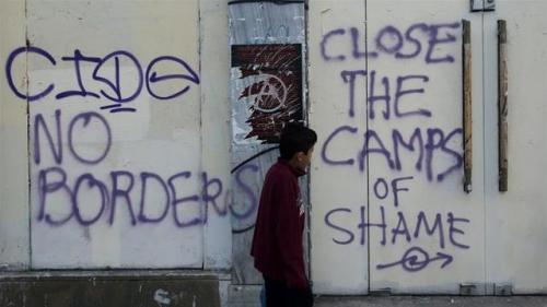 “No borders. Close the camps of shame”