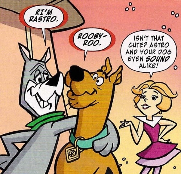  Astro from the Jetsons introducing himself to Scooby Doo