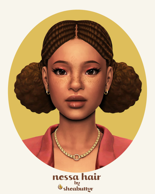 sheabuttyr:nessa hairBGCNot Hat CompatibleMaxis 18 swatches + 7 Mod Max swatchesDon’t re-uploa