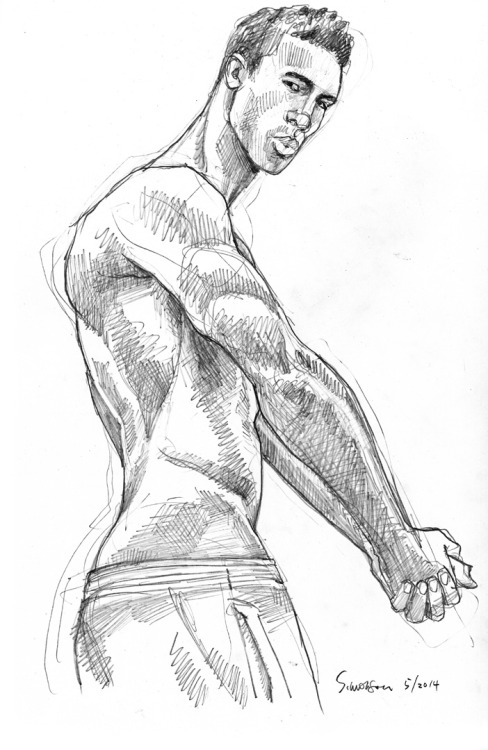 Stretching Before a Run, pencil drawing by Douglas Simonson (2014). Douglas Simonson websiteSimonson