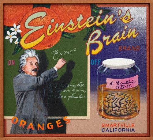 Ben Sakoguchi — Einstein’s Brain Brand  (acrylic on canvas, pine frame, 2003)