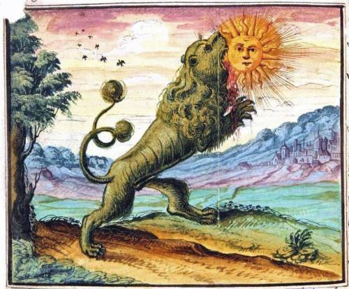 colin-vian: Green Lion Devouring the Sun , from an alchemical and Rosicrucian compendium, ca. 1760.