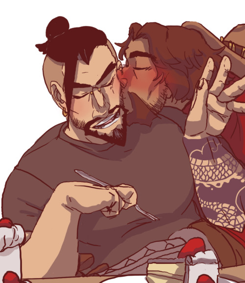 ludwigplayingthetrombone: hanzo buys a cake for him n his bf, gets plastered, and drunk facetimes ge