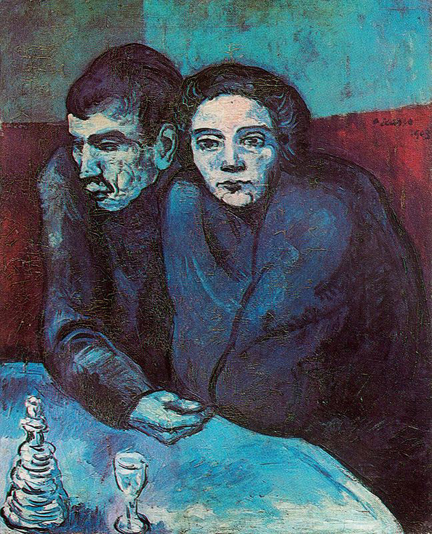artist-picasso:  Man and woman in café, Pablo PicassoMedium: oil,canvashttps://www.wikiart.org/en/pablo-picasso/man-and-woman-in-café-1903
