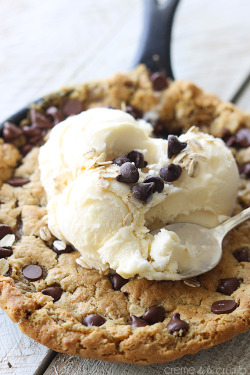 fullcravings:  Peanut Butter Oatmeal Chocolate Chip Skillet Cookie 