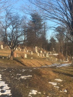 spookynonsense:  The cemetery in my old hometown looked very pretty today.  The statue you see in the last two photos is supposedly cursed. During a school field trip to the graveyard, a boy told me that if you sit on its lap at midnight on Halloween,