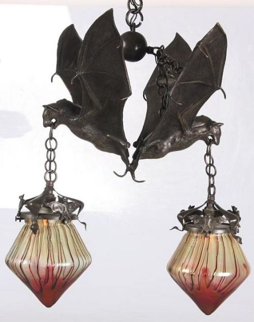 treasures-and-beauty: Austrian Double Bat Hanging Lamp. Bronze fixture with 2 opposite facing bats w