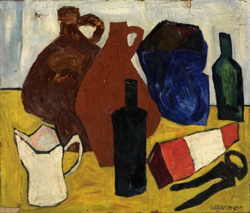 artist-william-johnson: Still Life - Bottles, Jugs, Pitcher, 1938, William Johnson