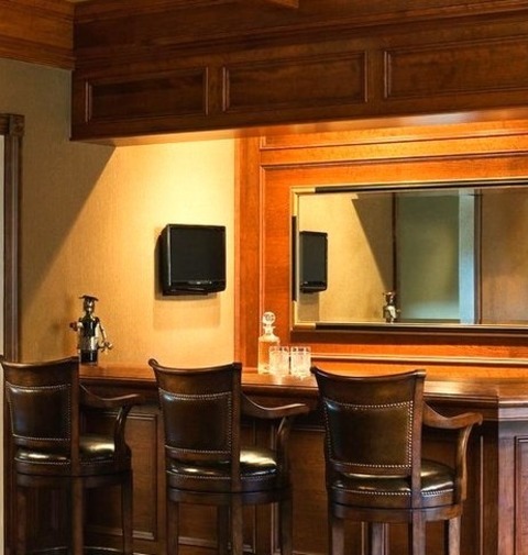 Home Bar - Home BarInspiration For A Large L-shaped Light Wood Floor Seated Home Bar Remodel With Recessed-panel