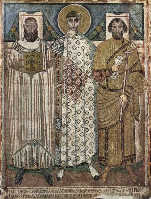 St. Demetrius and the founders (bishop and governor of Salonika) 6-7th century