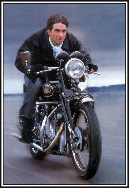 Damon Hill tries being a cool dude on a motorcycle, in his own inimitable way.Jury’s out on th