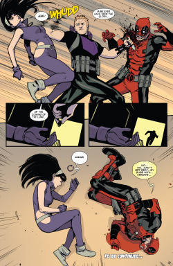 towritecomicsonherarms:  Hawkeye vs Deadpool