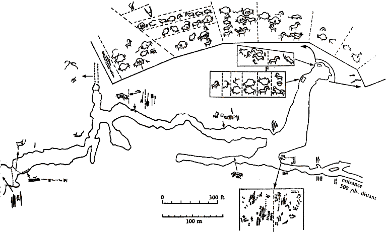 Plan of the Niaux cave in FrancePhoto: E. Pfeiffer &lsquo;The Creative Explosion&rsquo; (Source.)