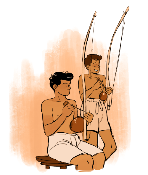 Wanted to draw my boys doing capoeira but it was so demanding that now they’re playing berimbau inst