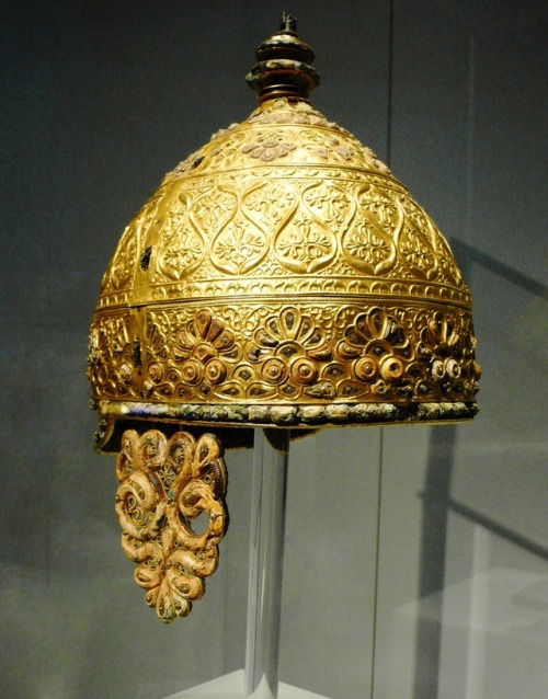 Celtic ornamental helmet from Gaul (France), circa 350 BC. Uncovered in a French cave near Agis. Cur