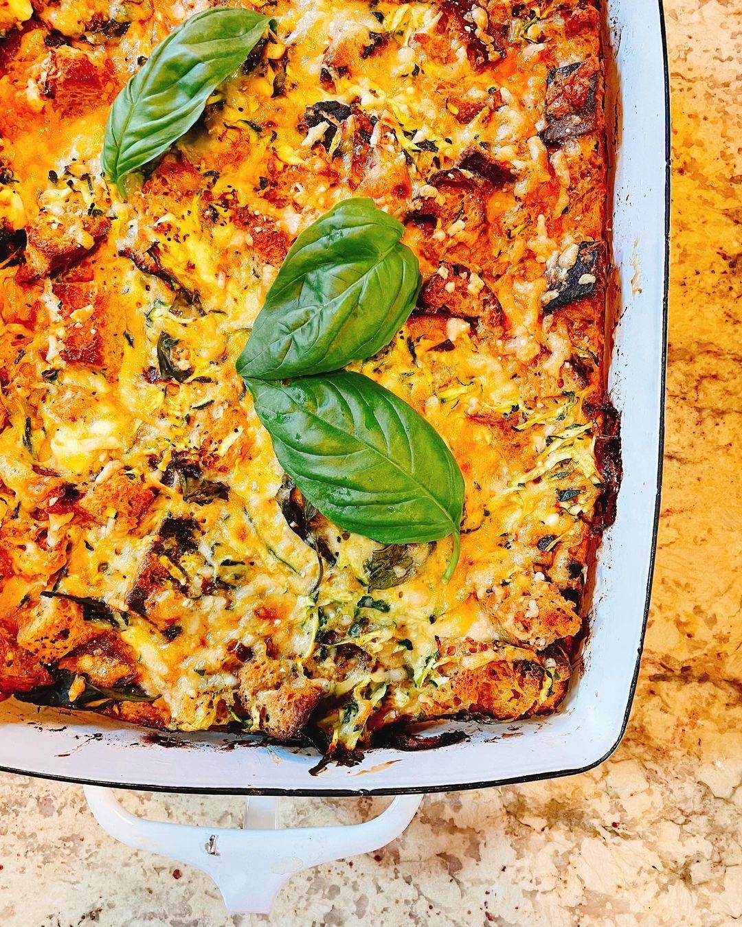 Zucchini and Ciabatta Frittata 🌿 Such a good make-ahead dish! From @ottolenghi Simple. Works for brinner or brunch. No fuss and tastes delicious.
Make the custard by mixing milk, cream, and torn bread pieces (I don’t bother removing the crust here)....