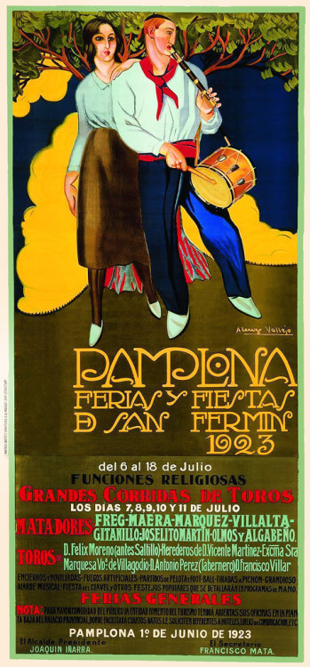 VALLEJO. Pamplona, Ferias y Fiestas de San Fermín, 1923 by Halloween HJB Poster for the San Fermín f