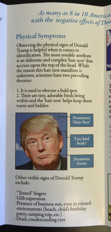 parksandwreckedsahn: obviousplant: I added this fake health brochure about Donald Trump to a doctor