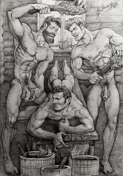 benisketch: drawings of the artist Bubentsov  series “Russian bath”  http://bubentcov.tumblr.com 