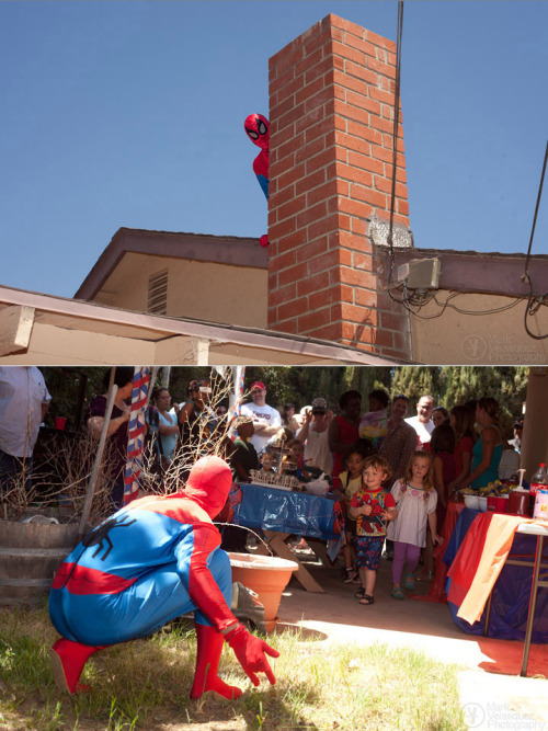 My nephew’s favorite superhero is Spiderman, so for the little guy’s third birthday this past weekend I rented a costume and called a daring friend to play the part. While all the kids were occupied, Spiderman climbed onto the roof via an