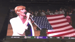 bellygangstaboo:  thingstolovefor:  Leah Tysee  singing national anthem at Sacramento Kings games takes a knee while singing “Land of the free and the home of the brave.” #Love it!   