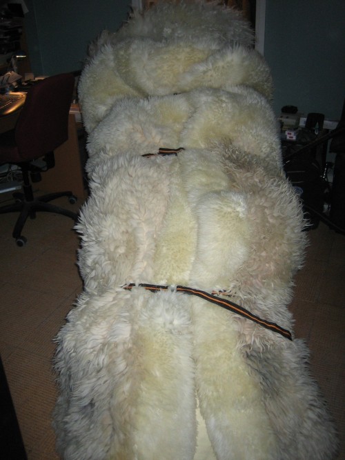 swedfur:I´m trying to sit in a chair tied up in sheepskin and fox blanket.Would love I would be in t