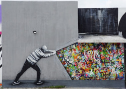 streetartnews:  “Behind The Curtain” - Martin Whatson (Miami) More details in : arteymuros.com 