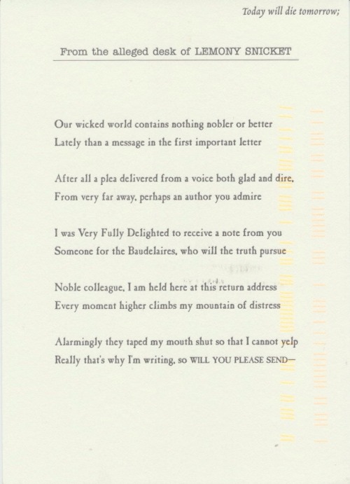 virginian-wolfsnake: captain-bel: So ages ago I wrote to Lemony Snicket (Daniel Handler) cos I love 