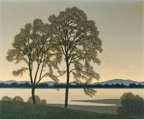 huariqueje:Evening at the Lake  -  Felix Heuberger, c. 1930 Austrian, 1888-1968 oil on fib