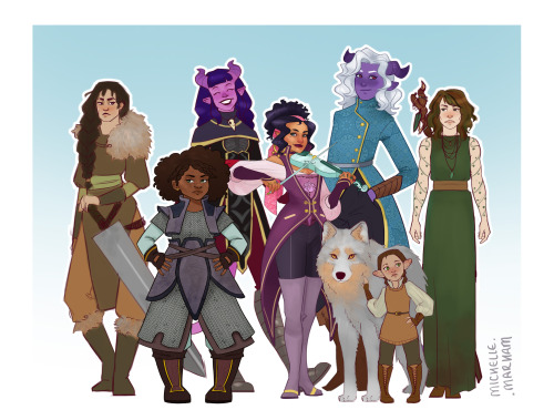 Finished drawing my D&D party! From Left to Right: Talia (Human Barbarian), Gilli (Half-Dwarf Fi