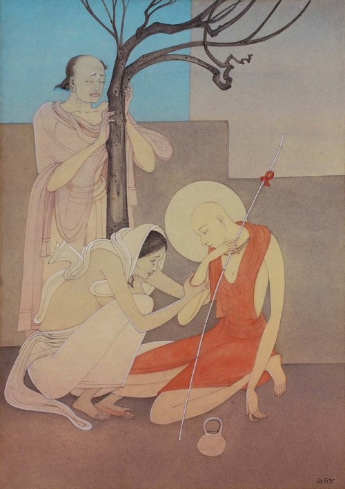 Sri Chaitanya takes sannyasa, with his mother Saci, by KSHITINDRANATH MAJUMDAR 