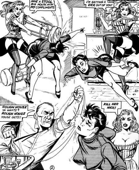 Great Catfight comic by Bizarre Comics. Big Milly beats the hell out of a blonde bimbo and the bar m