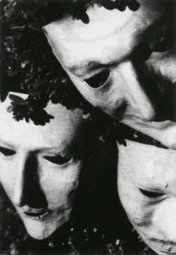 whitehotel:  Man Ray, Juliet and friends in papier-maché masks, Hollywood (1946) 