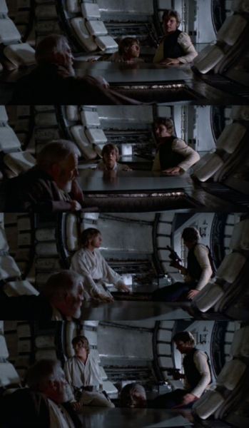 oldfilmsflicker:
“ “  Han Solo: I don’t know what we’re gonna do now. Even if I could take off, I could never get past the tractor beam.
Obi-Wan: Leave that to me.
Han Solo: Damn fool, I knew you were going to say that.
Obi-Wan: Who’s the more...