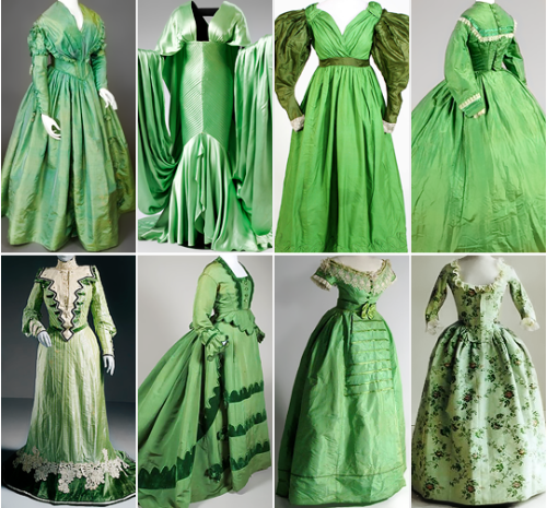 trebled-negrita-princess:  ceruleancynic:  warpaintpeggy:  some of my favorite vintage dresses        ↳  green  these are gorgeous  aaaaaand at least one of them was dyed with an arsenic compound one of these days i’m gonna have to write