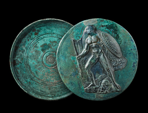 archaicwonder:Jason and the Golden Fleece - Greek Bronze Box Mirror, C. Second Half of the  4th Cent