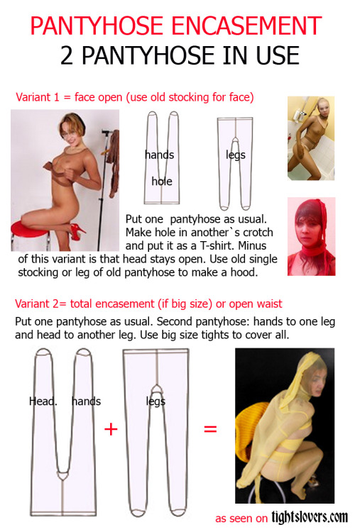 tights-lovers: How to encase your girlfriend if you have have 2 pair of pantyhose and old hood. Inst