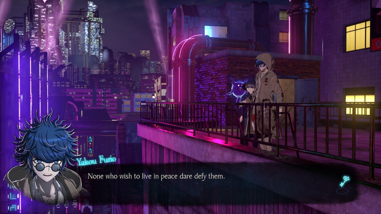 Master Detective Archives: RAIN CODE, Nintendo, Switch, Review, Neon lights, gloomy, city, protagonist, dialogue, mystery