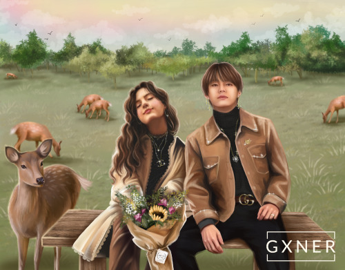 A Date at Nara Deer Park-DIGITAL ART-ART ON:Instagram: @/_gxner_twitter: @/gxner_artredbubble! see l