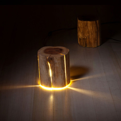 asylum-art-2:  Blind Artist Makes Cracked Log Lamps Bursting With Light  Duncan Meerding D