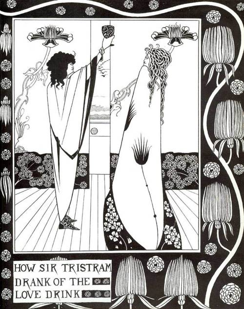 Aubrey Beardsley (British, 1872-1898), How Sir Tristram Drank of the Love Drink, 1893.  Black ink an