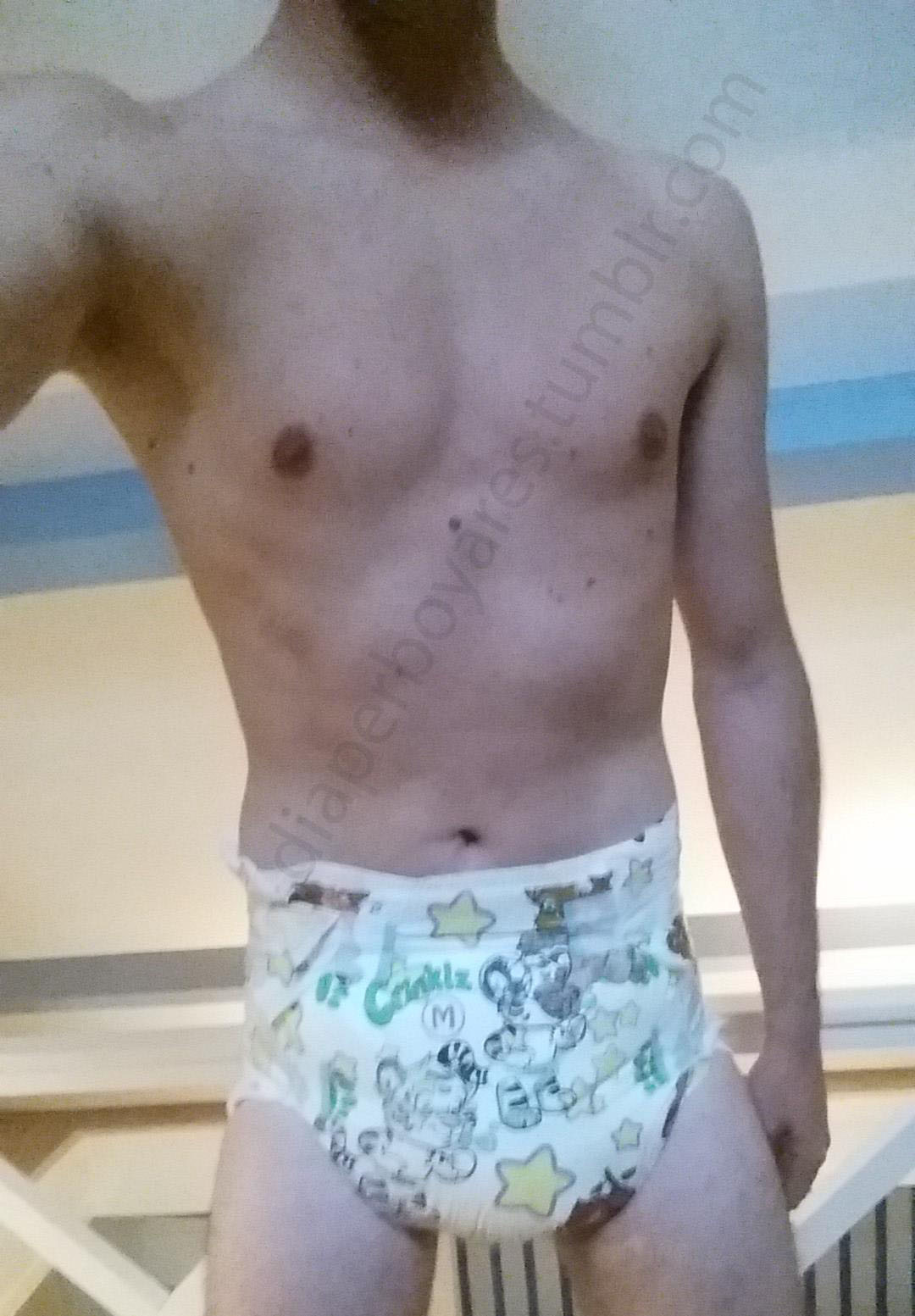 diaperboyares:  Wearing two diapers. Feels really thick :D