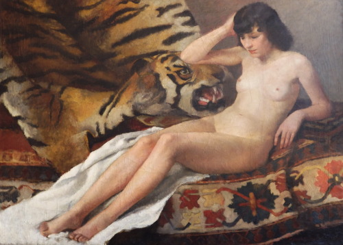 Dalma Kakuszová (Slovak, 1918-???)Ženský akt s tigrou kožou, 1938Female nude with tige