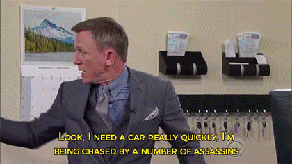 sizvideos:  Stephen Colbert imagines how would James Bond get a car in real life