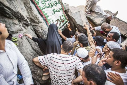 “At the end of the hajj, pilgrims walk up Jabal al-Noor, the Mountain of Light, to pray at the cave 