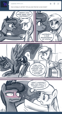 askprincessmolestia:  Ask Princess Molestia #294  XDDD Man, wonder how quickly Chrysalis jumped at the chance to help Molestia pull that prank on Luna. (That&rsquo;s my headcannon for the April Fools joke, dagnabbit!)Also, that flustered Luna X3