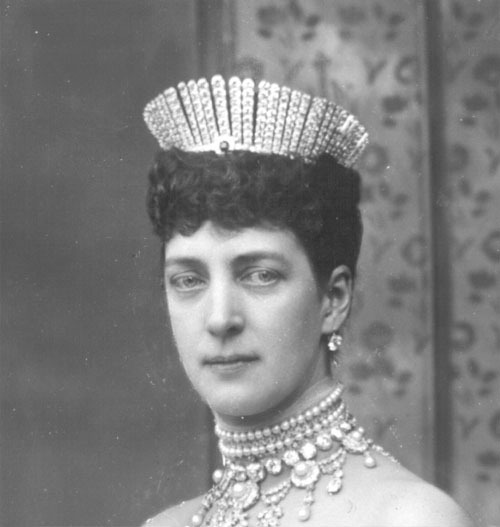 theimperialcourt:  Details of the jewels of Queen Alexandra of the United Kingdom, Queen Louise of Denmark and The Princess Royal, Duchess of Fife née Princess Louise of Wales at the wedding of the future King George V of the United Kingdom, 1893 