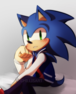 chillisart:  i wanted to try cel shading again so i drew college sonic :^)